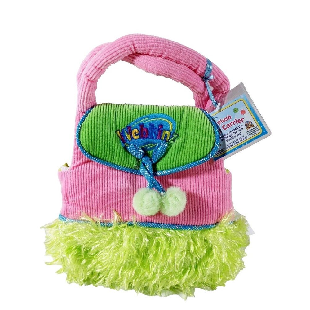 Webkinz Plush Pet Carrier Purse Bag Pink Green Furry Child Toy New w/ Code